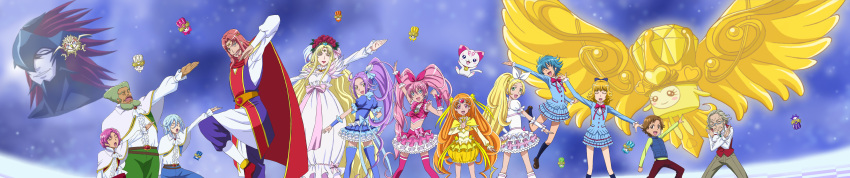 6+girls, absurdres, aphrodite_(suite_precure), baritone, bassdrum, beard, belt, blonde_hair