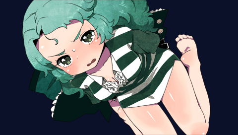 barefoot, blush, body_blush, criminal_girls, feet, game_cg, green_eyes, green_hair