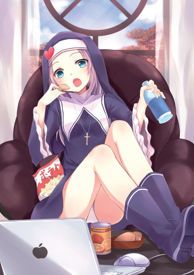 apple_inc., blue_eyes, boku_wa_tomodachi_ga_sukunai, boots, bottle, cat, chair, computer