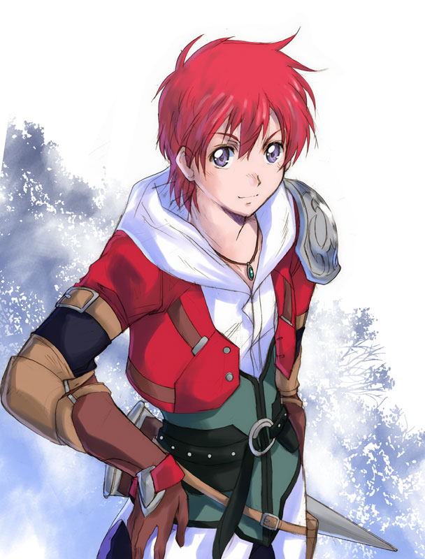adol_christin, falcom, gloves, hand_on_hip, jacket, jewelry, male, necklace