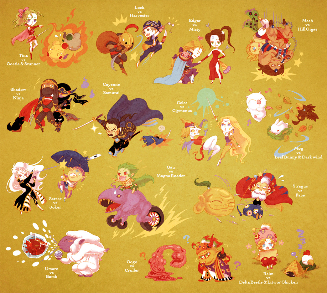 cayenne_garamonde, celes_chere, chibi, edgar_roni_figaro, everyone, final_fantasy, final_fantasy_vi, gau
