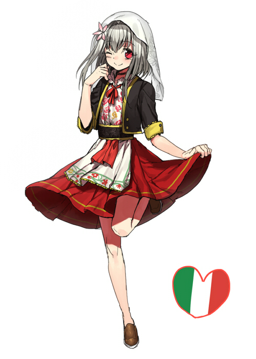 androgynous, choker, dress, erubo, hair_ornament, heart, italian_flag, original