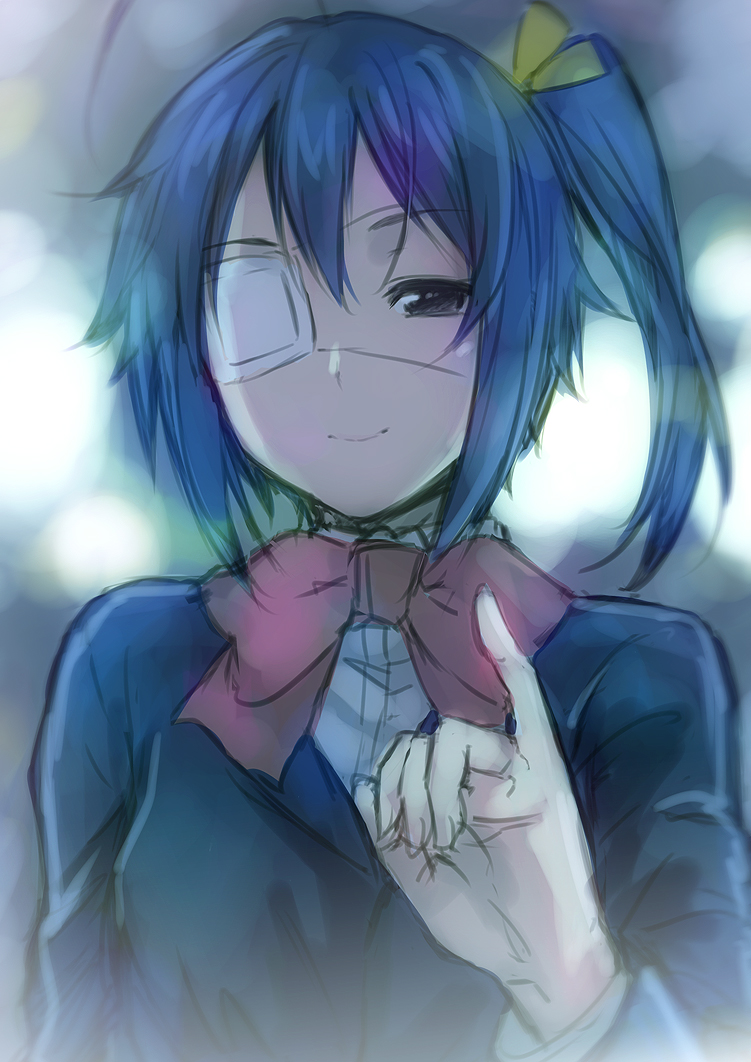 ahoge, black_eyes, black_hair, blazer, blue_eyes, blue_hair, blush, bow