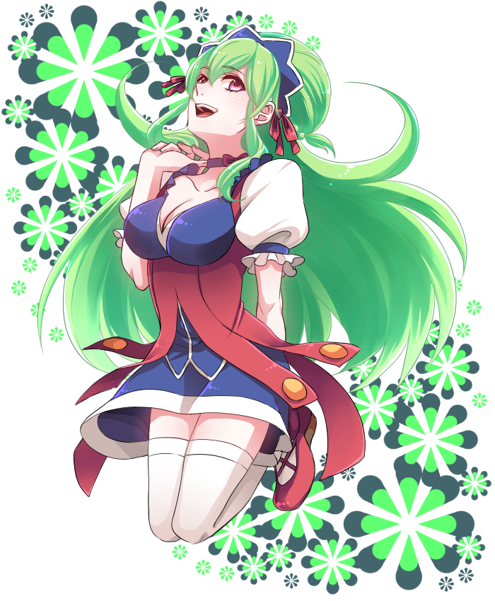 breasts, choker, cleavage, fu-haru, green_hair, headdress, ixion_saga, long_hair