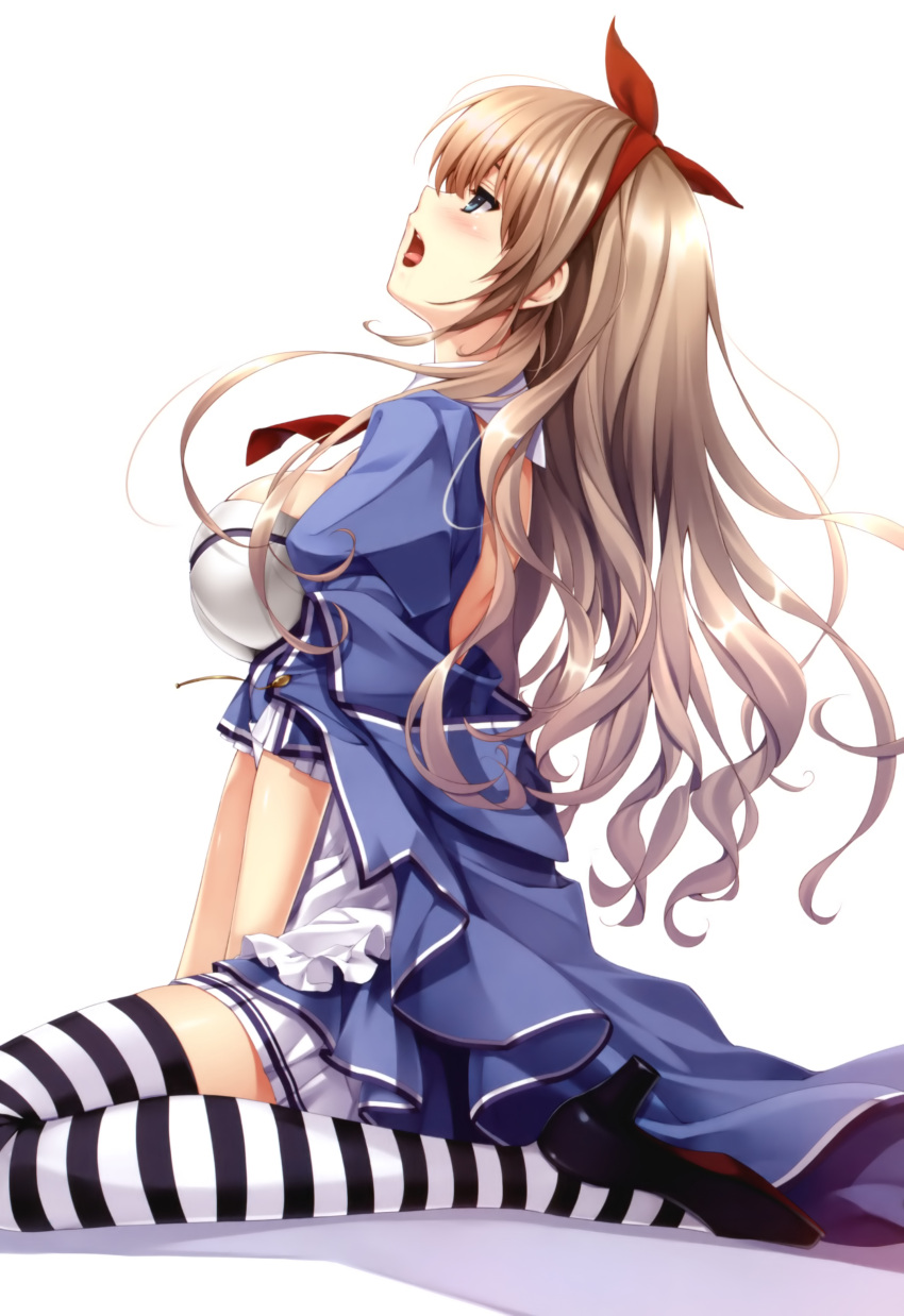 absurdres, alicia_(queen's_blade), alicia_(queen's_blade), blue_eyes, blush, breasts, brown_hair, cleavage