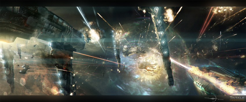 absurdres, destruction, explosion, highres, inetgrafx, laser, original, space, space_craft