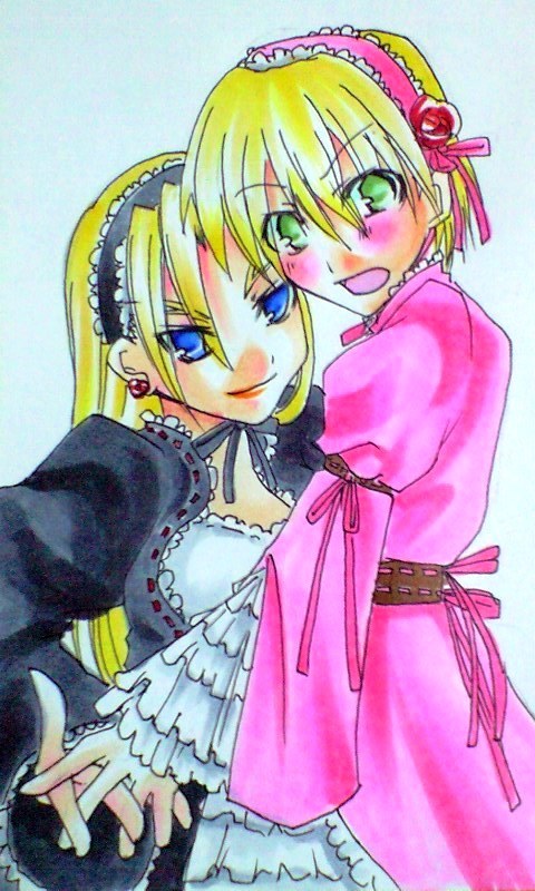 1girl, blonde_hair, blue_eyes, blush, crossdressinging, dorothy_catalonia, earrings, frills