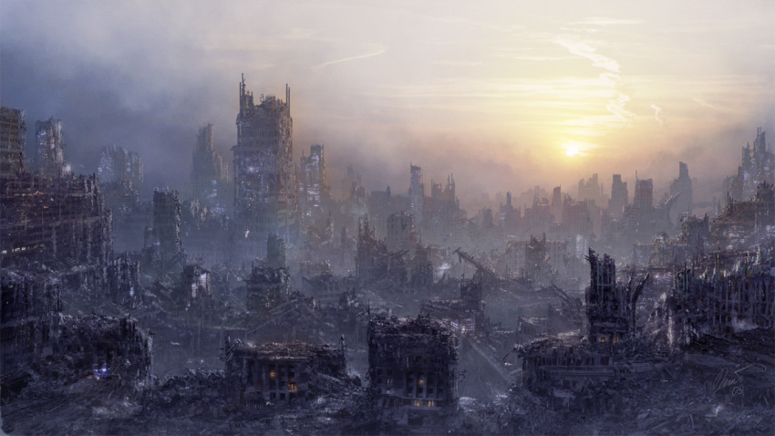 daniel_kvasznicza, destruction, highres, inetgrafx, no_humans, original, ruins, sky