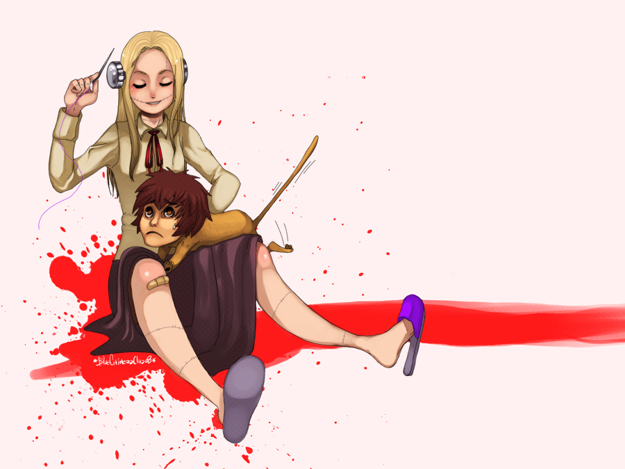 1girl, bandaid, blonde_hair, bolt, cat, closed_eyes, d-clua, eyes_closed