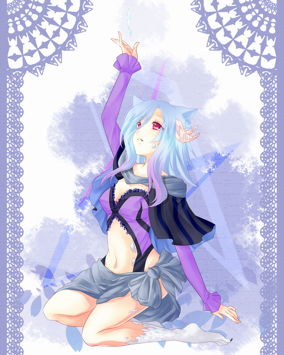 animal_ears, breasts, copyright_request, highres, long_hair, looking_up, red_eyes, solo
