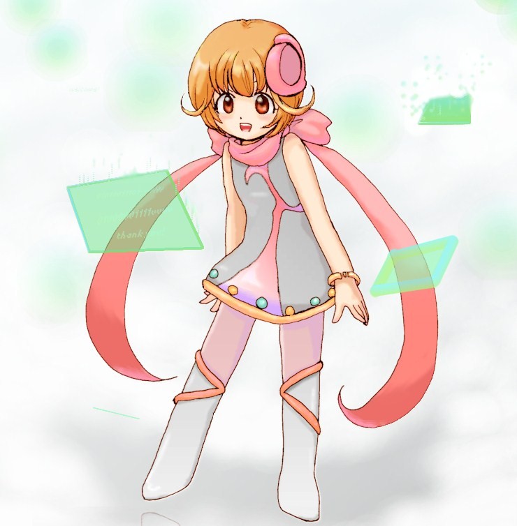 bare_shoulders, blonde_hair, boots, bracelet, dress, floating_screen, hair_ornament, jewelry