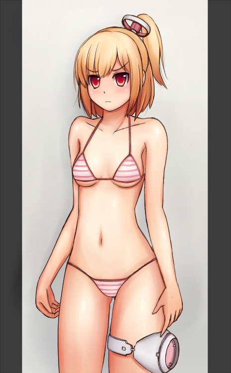 bikini, blonde_hair, brown_eyes, emilia_percival, phantasy_star, phantasy_star_portable_2, picolumi, ponytail