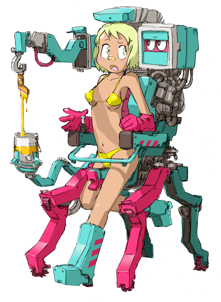bikini, blonde_hair, gloves, mecha, mzn, oekaki_musume, original, paint
