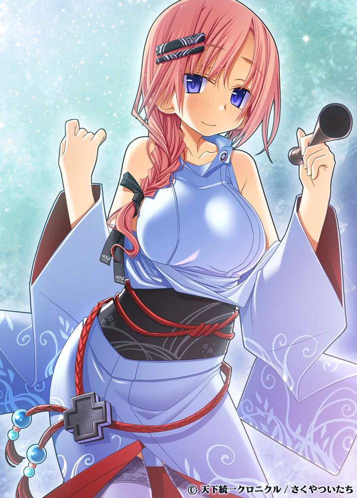 bare_shoulders, blue_eyes, blush, braid, breasts, character_request, collarbone, copyright_request
