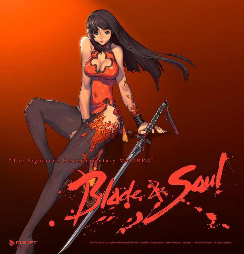 absurdres, black_eyes, black_hair, blade_&amp;_soul, boots, bracelet, breasts, china_dress