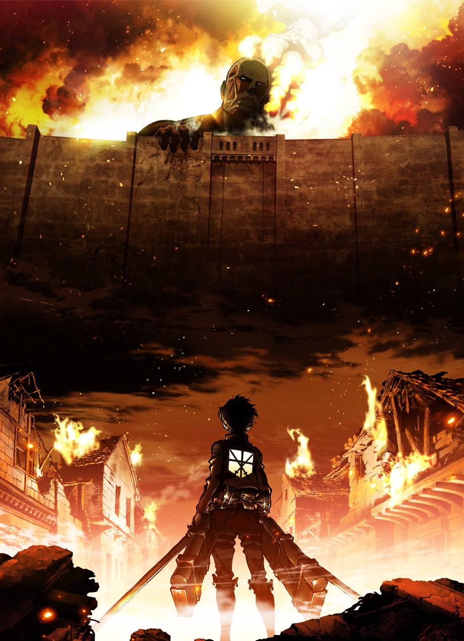 bald, black_hair, boots, burning, city, destruction, dual_wielding, epic