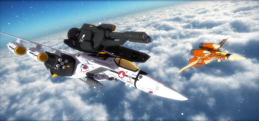 80s, airplane, cannon, cloud, clouds, energy_gun, flying, gunpod