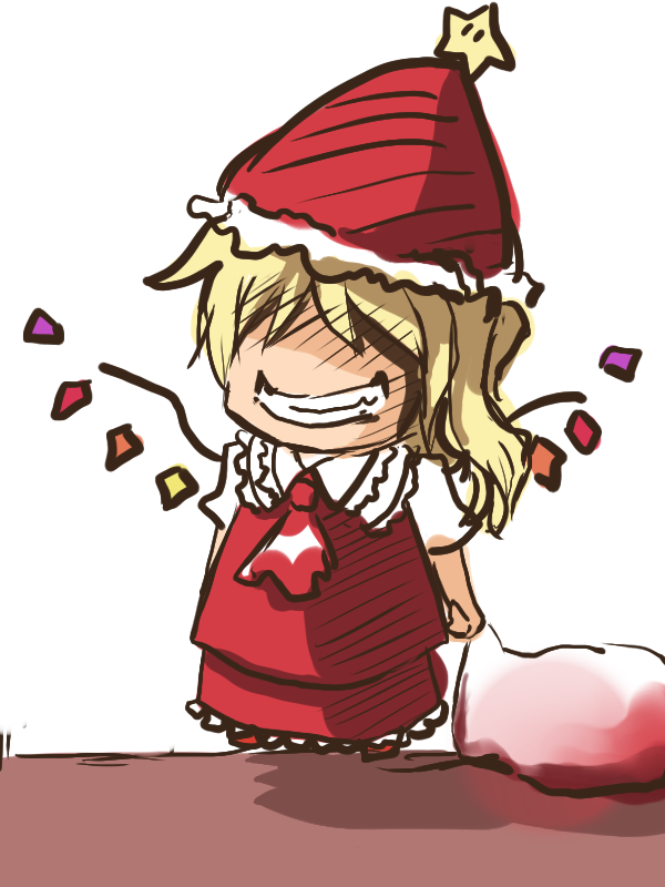 chibi, flandre_scarlet, grin, kamui0226, santa_costume, sketch, smile, touhou