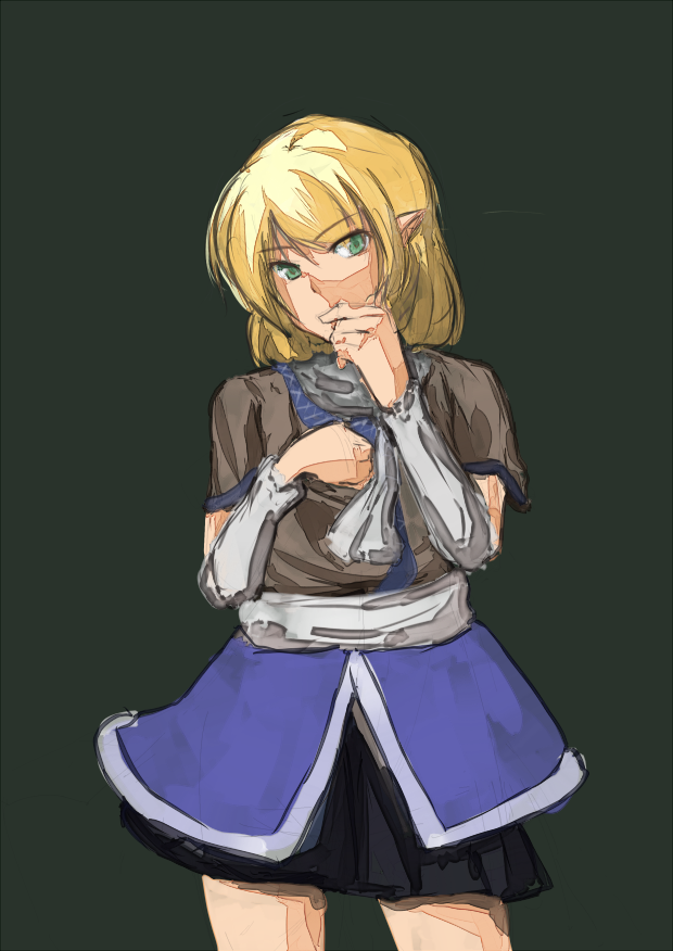 blonde_hair, dress, green_eyes, kamui0226, legs, mizuhashi_parsee, pointy_ears, scarf