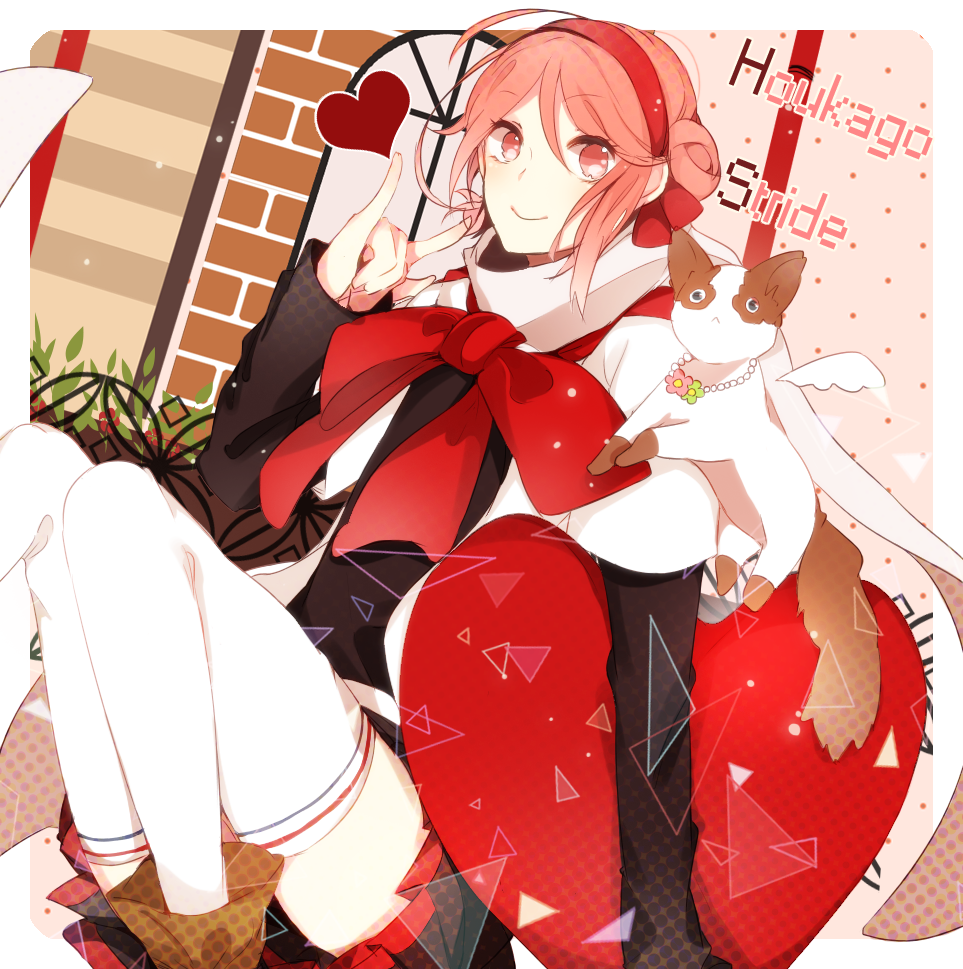 ahoge, cat, hairband, hiiro, houkago_stride_(vocaloid), looking_at_viewer, pink_eyes, pink_hair