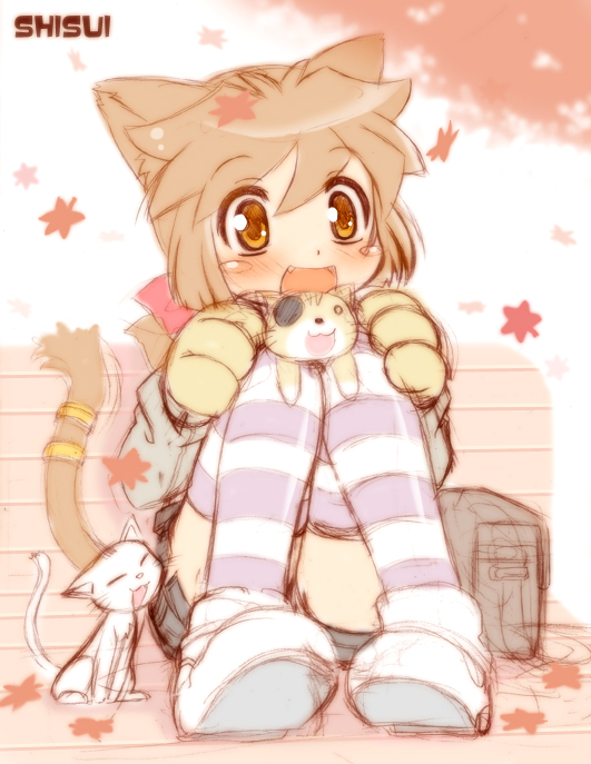 :3, animal_ears, artist_name, bag, blush_stickers, brown_eyes, brown_hair, cat
