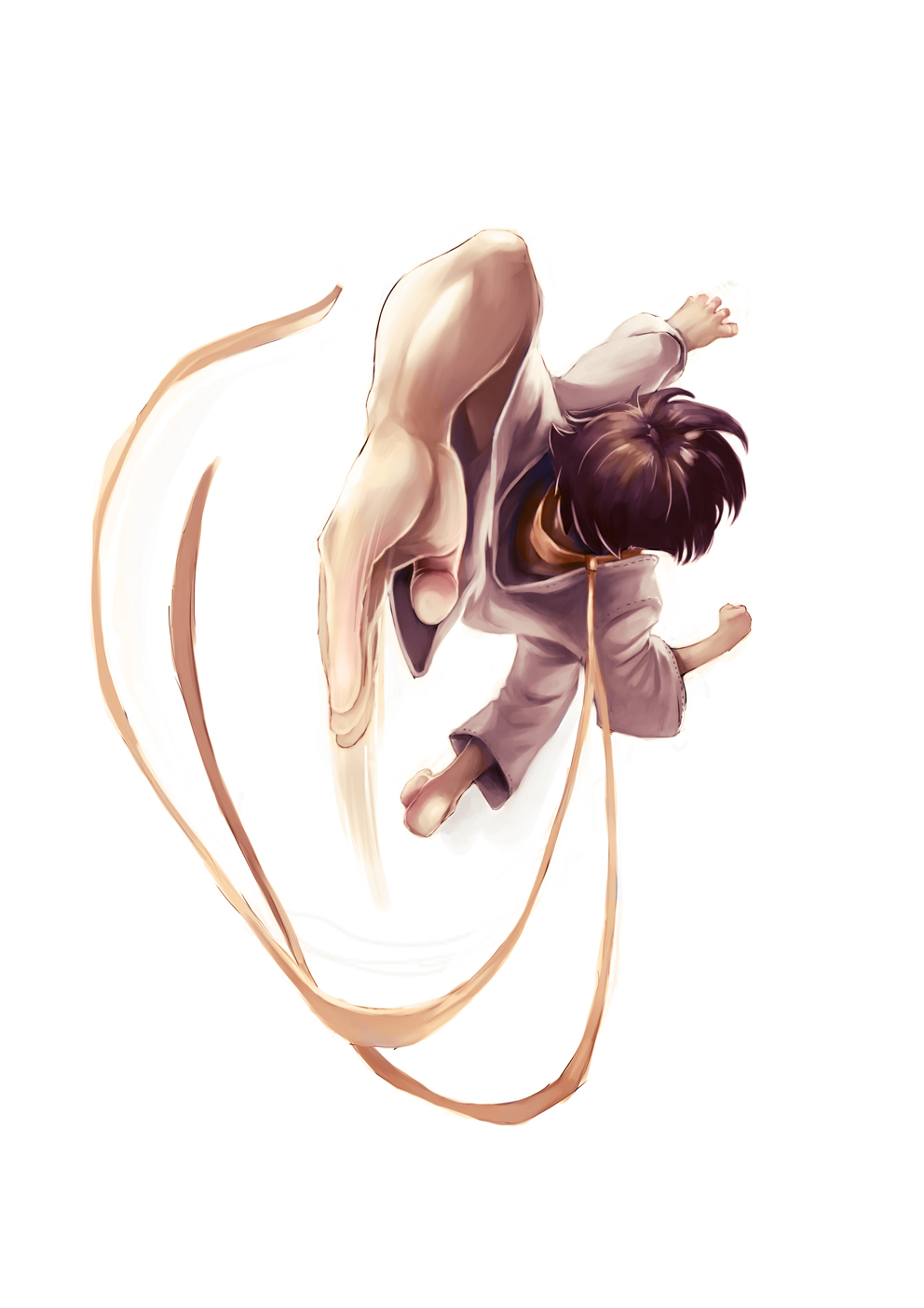 barefoot, black_hair, chop, dougi, from_above, highres, kobus_faber, makoto