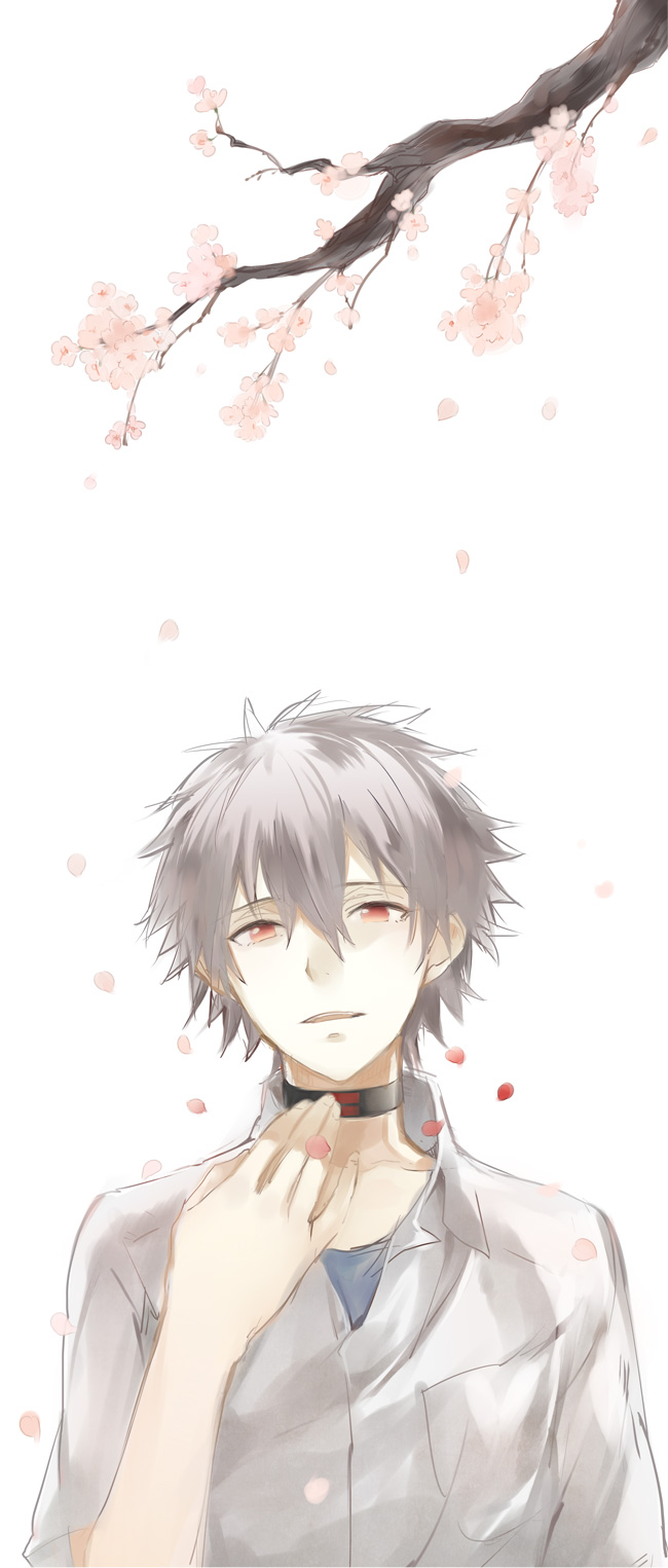 branch, cherry_blossoms, choker, evangelion:_3.0_you_can_(not)_redo, highres, nagisa_kaworu, nazumi_(sepaseri), neon_genesis_evangelion