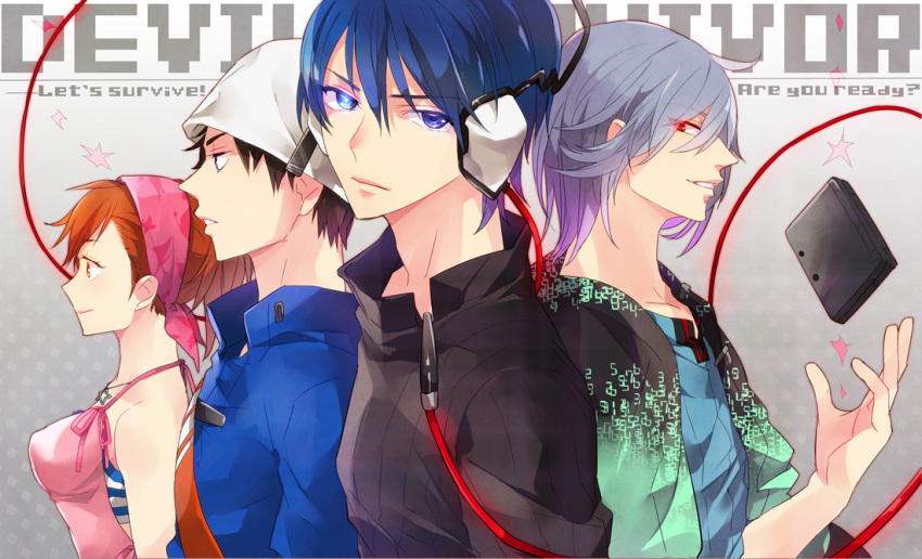 3boys, black_eyes, black_hair, blue_eyes, blue_hair, devil_survivor_(series), devil_survivor_1, english