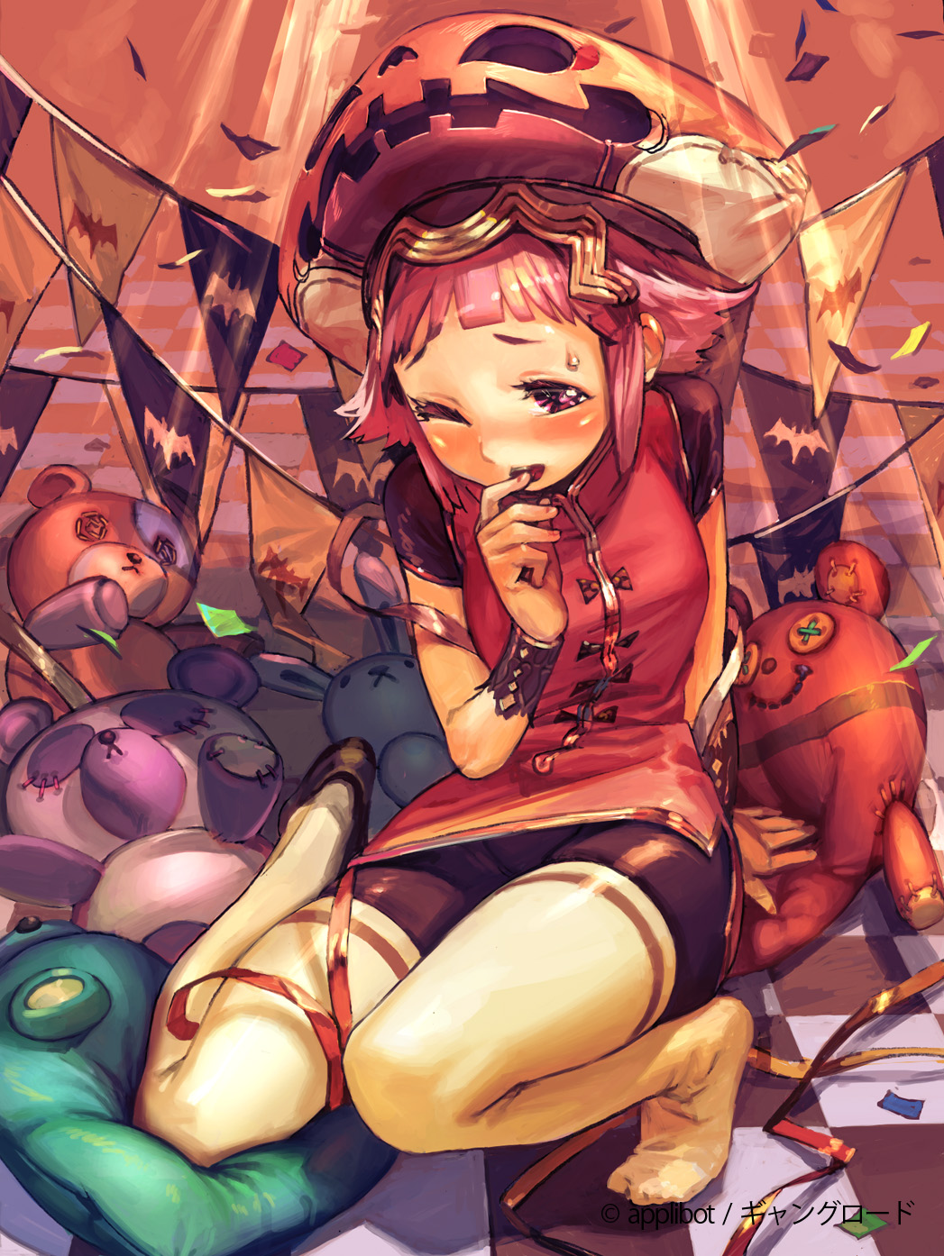 blush, bracelet, flower, furyou_michi_~_gang_lord, hat, highres, jewelry, jikan_hakushaku