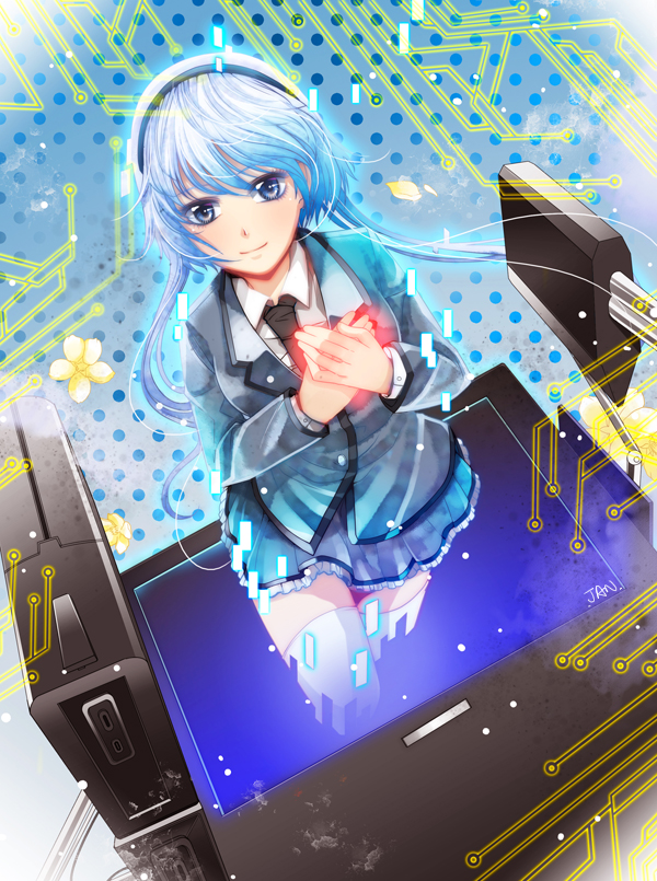 ansatsu_kyoushitsu, assassination_classroom, blue_eyes, blue_hair, hairband, jan_(lovehishigi), jiritsu_shikou_kotei_houdai, school_uniform