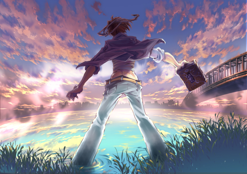 book, bridge, fate/zero, fate_(series), jacket, orange_hair, prelati's_spellbook, prelati's_spellbook