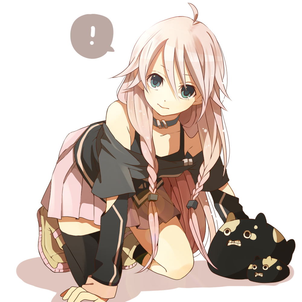 1girl, ahoge, all_fours, bare_shoulders, blue_eyes, braid, ia_(vocaloid), long_hair