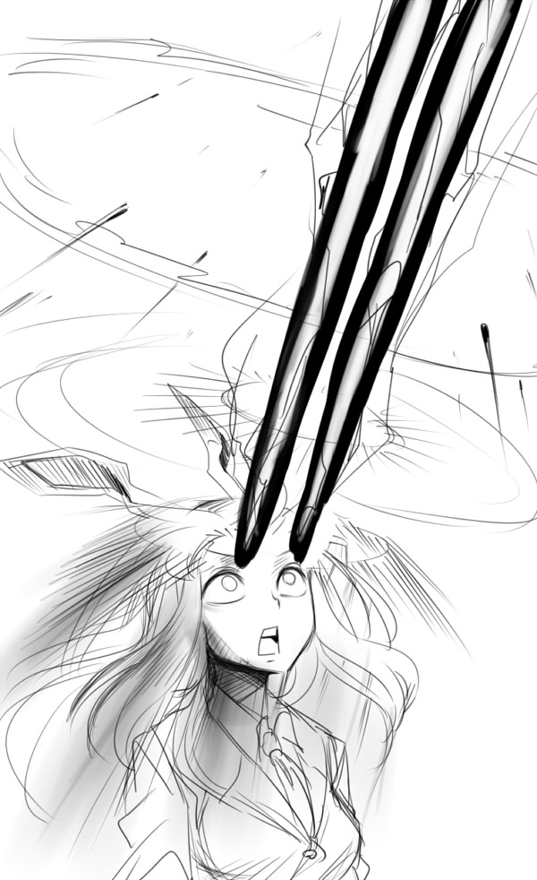 animal_ears, bunny_ears, eye_beam, long_hair, monochrome, open_mouth, rabbit_ears, reisen_udongein_inaba