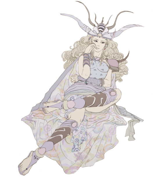 blonde_hair, cape, crossed_legs, female, final_fantasy, final_fantasy_ii, headdress, long_hair