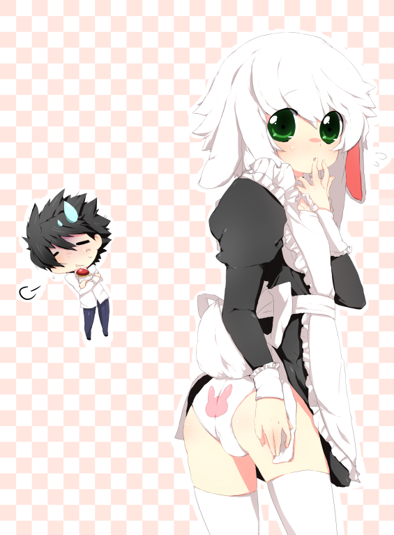 bent_over, rabbit, crossdressing, green_eyes, jinichu, maid, panties, shota, solei, trap