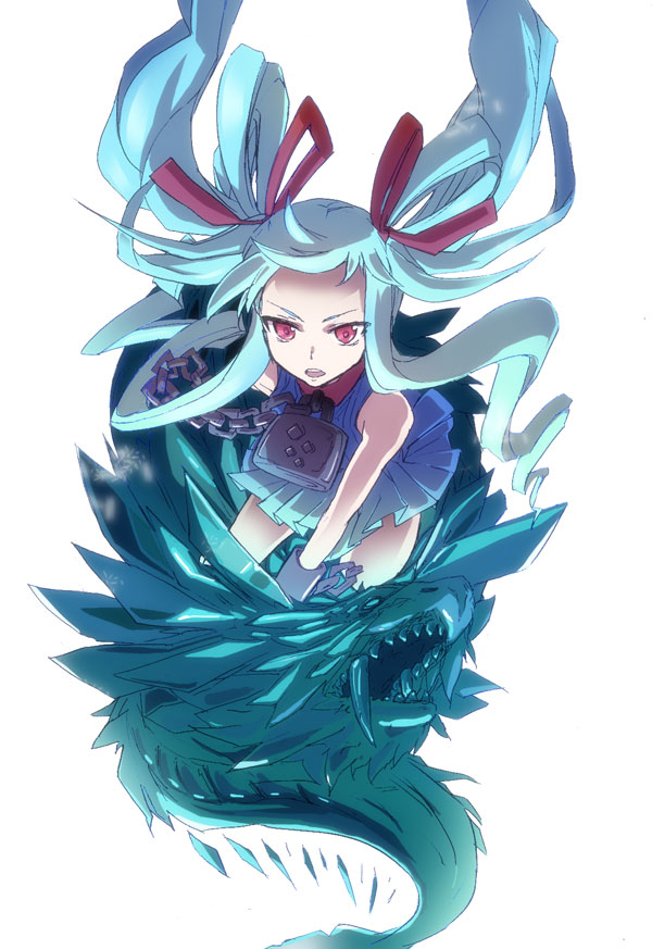 ajiko_ajio, beatmania, beatmania_iidx, blue_hair, chain, chains, cuffs, dragon