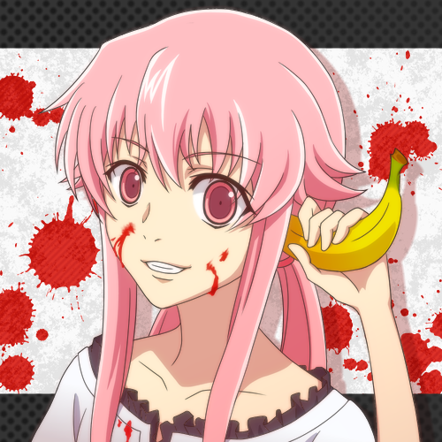 banana, banana_in_ear, blood, blood_on_face, blood_splatter, bloody_clothes, collarbone, crazy