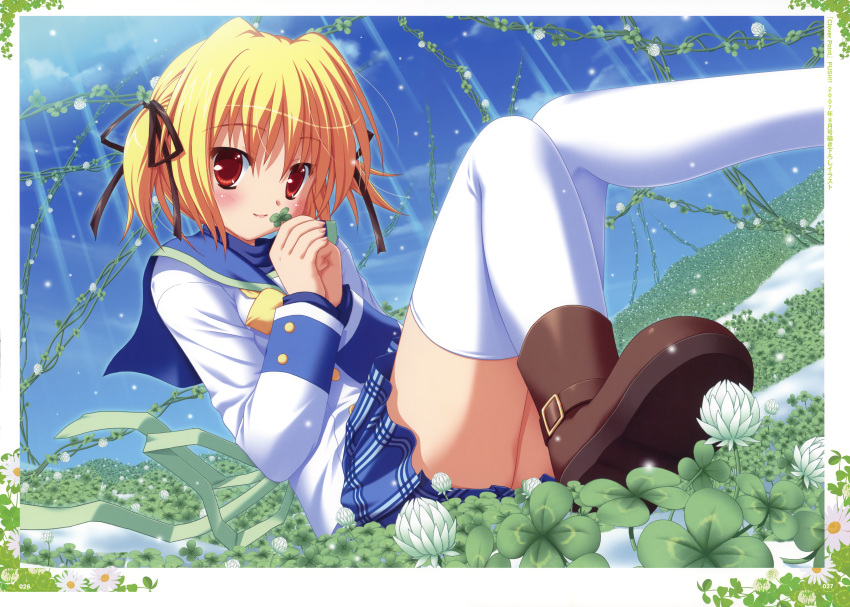 absurdres, blonde_hair, clover, clover_point, fixed, four-leaf_clover, highres, legs