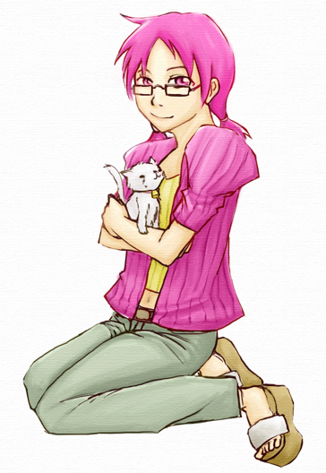 glasses, pink_hair, rinko, rinko_jerrard, sandals, tagme, the_law_of_ueki