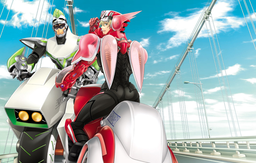 barnaby_brooks_jr, blonde_hair, bridge, brown_eyes, brown_hair, green_eyes, kaburagi_t_kotetsu, mask