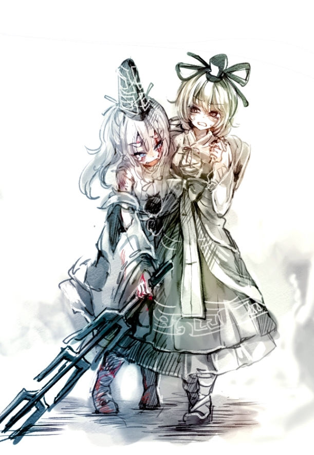 blood, blood_on_face, bloody, cercis, dress, eyebrows, green_dress, hat
