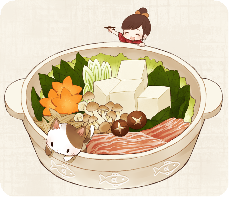 beef, bowl, brown_hair, cat, chibi, chopsticks, food, minigirl
