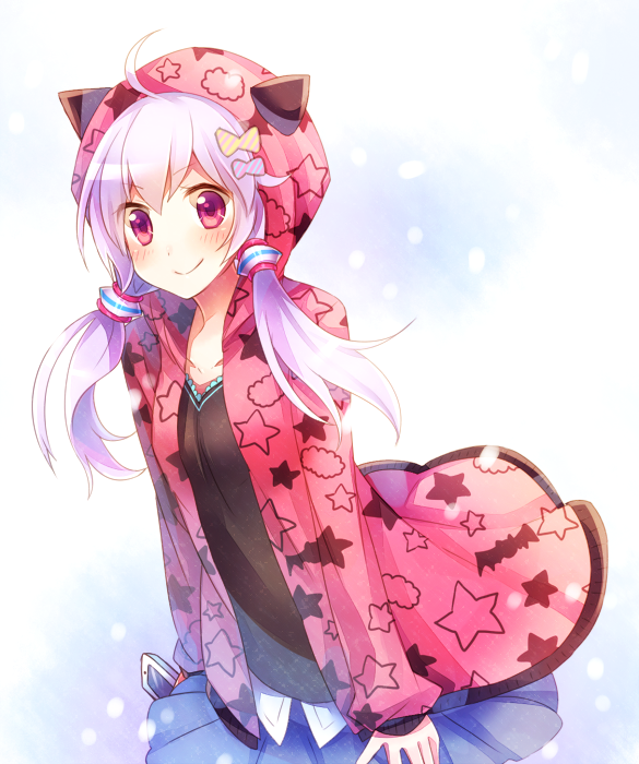 ahoge, blush, cellphone, collarbone, hair_tubes, holding, hoodie, long_hair