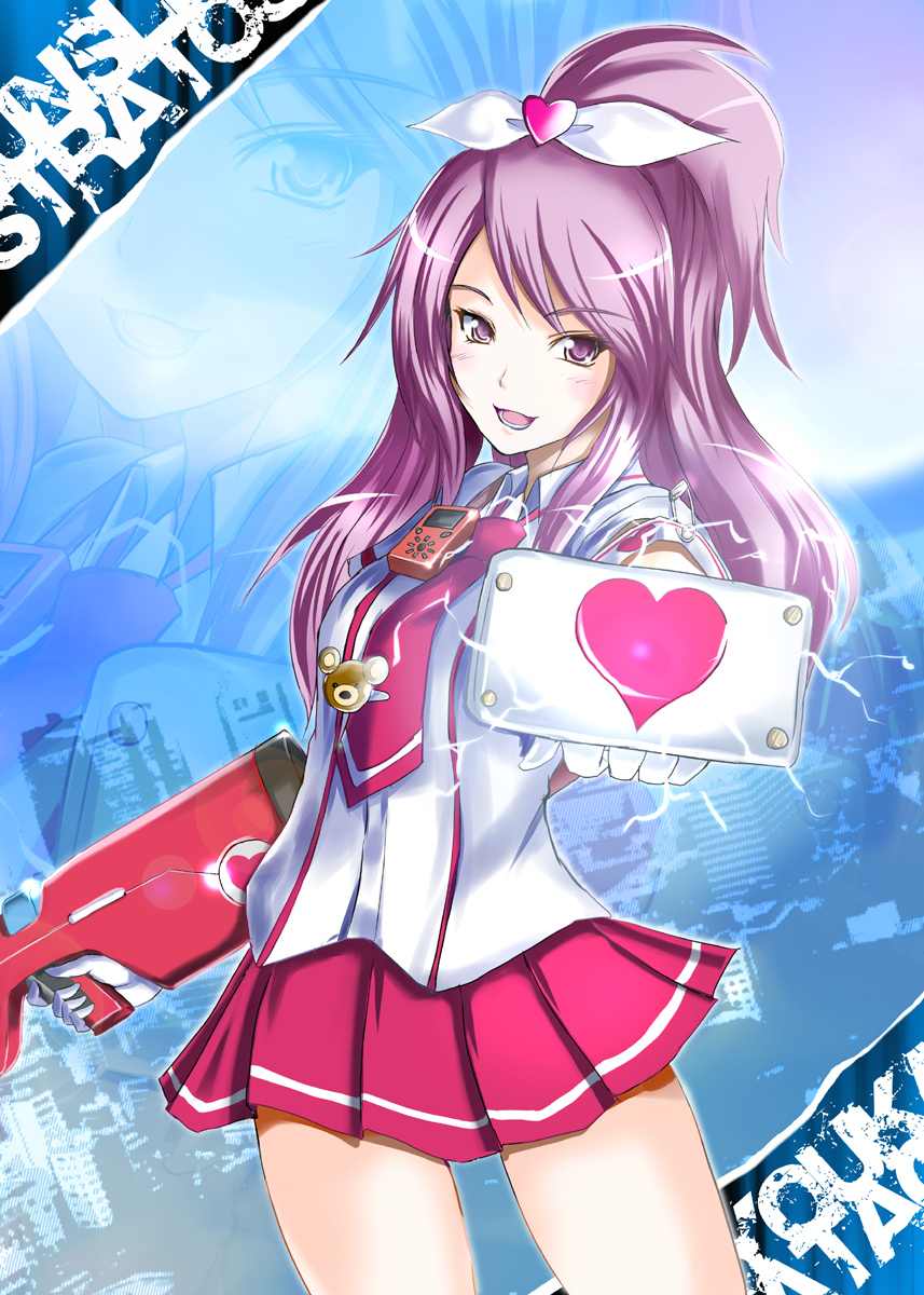 armband, blush, c-wing, electricity, gun, gunslinger_stratos, heart, highres