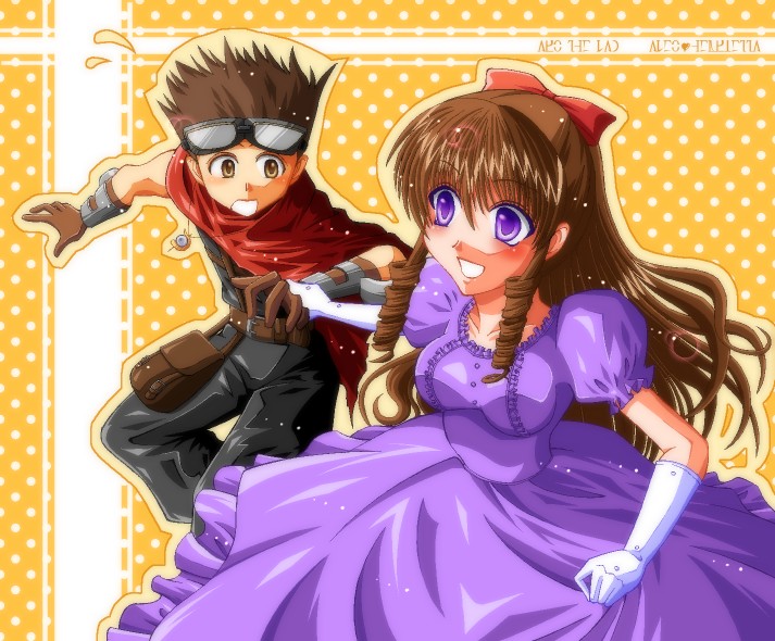 alec_(arc_the_lad), anrietta_rochefort, arc_the_lad, arc_the_lad_iii, belt, brown_eyes, brown_hair, couple
