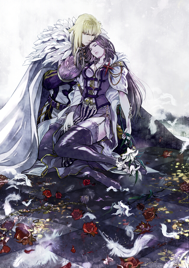 1girl, blonde_hair, closed_eyes, eyes_closed, flower, hokuto_no_ken, jobo_(isi88), long_hair