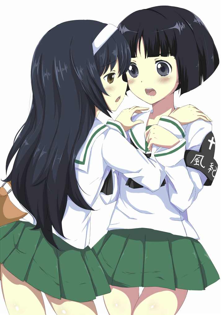 armband, black_eyes, black_hair, blush, bob_cut, brown_eyes, girls_und_panzer, hairband