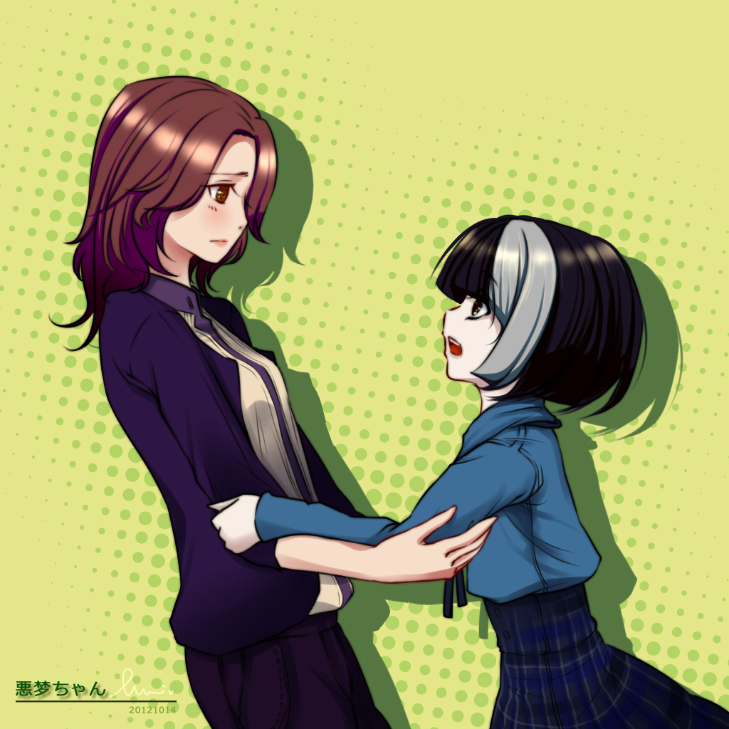 33_(chuanxcc), akumu-chan, black_hair, blush, bob_cut, brown_eyes, brown_hair, cropped_jacket