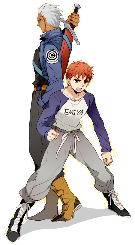 archer, boots, cropped_jacket, dragon_ball, dragon_ball_z, dragonball_z, emiya_shirou, fate/stay_night