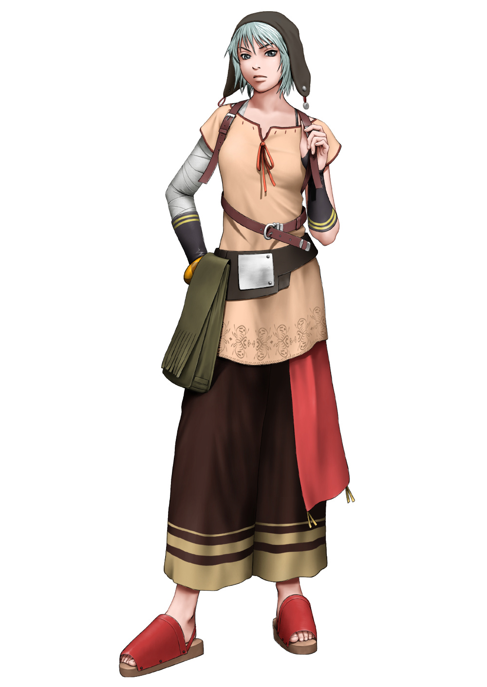 1girl, 3d, arc_the_lad, arc_the_lad_generation, baggy_pants, bandages, belt, blue_hair